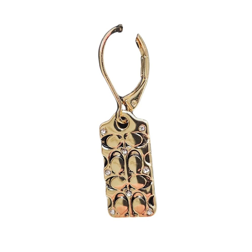 Coach New York Gold Logo Quilted Drop Earrings NWT - Picture 3 of 7